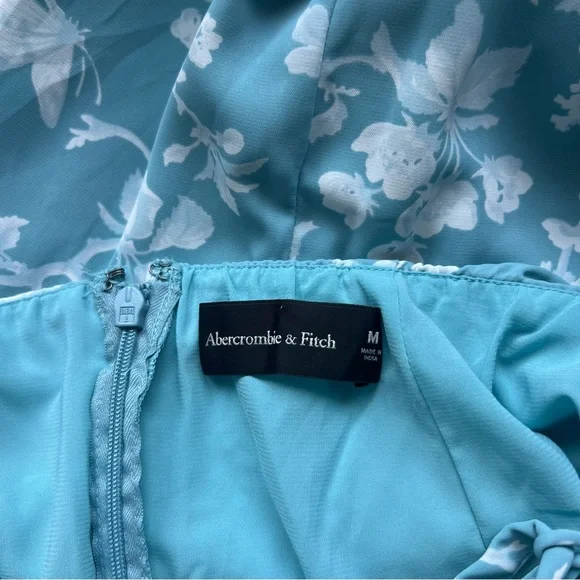 ABERCROMBIE BLUE FLORAL MILKMAID LACE BACK MIDI DRESS - Picture 10 of 13